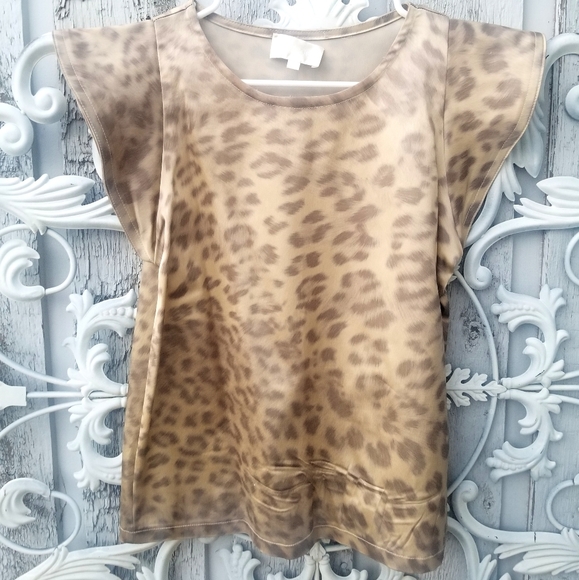 Leopard Print Top with Flutter Sleeves - Picture 1 of 2
